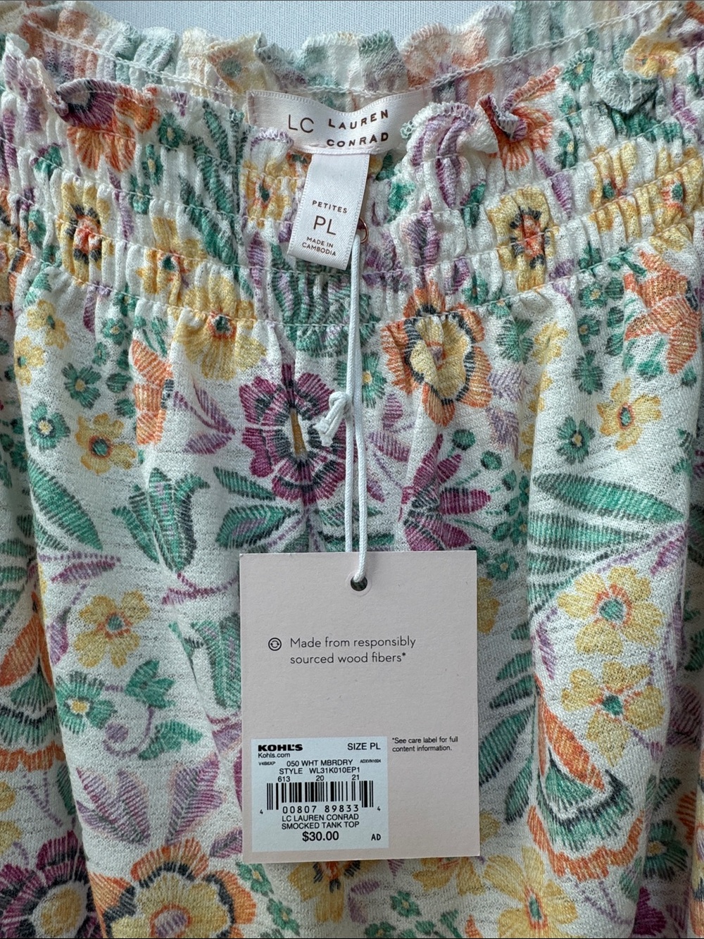 LC Lauren Conrad Floral Smocked Tank Top - Picture 2 of 6